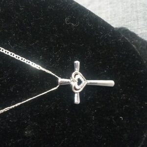 Silver Flat Mariner Chain &Cross Pendant Necklace